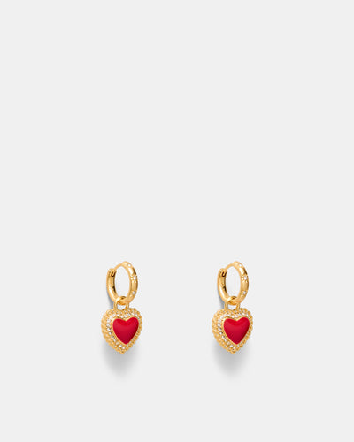 Lace Heart Hoop Earrings - Lipstick Red