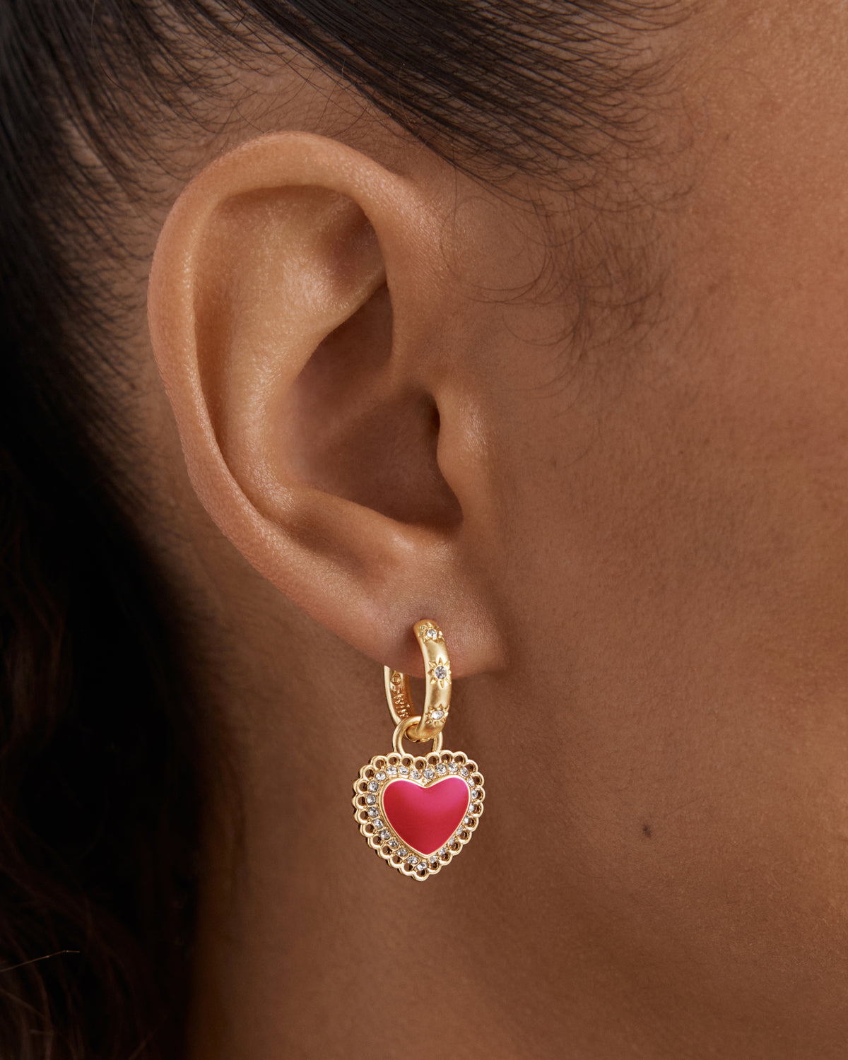 Lace Heart Hoop Earrings - Lipstick Red