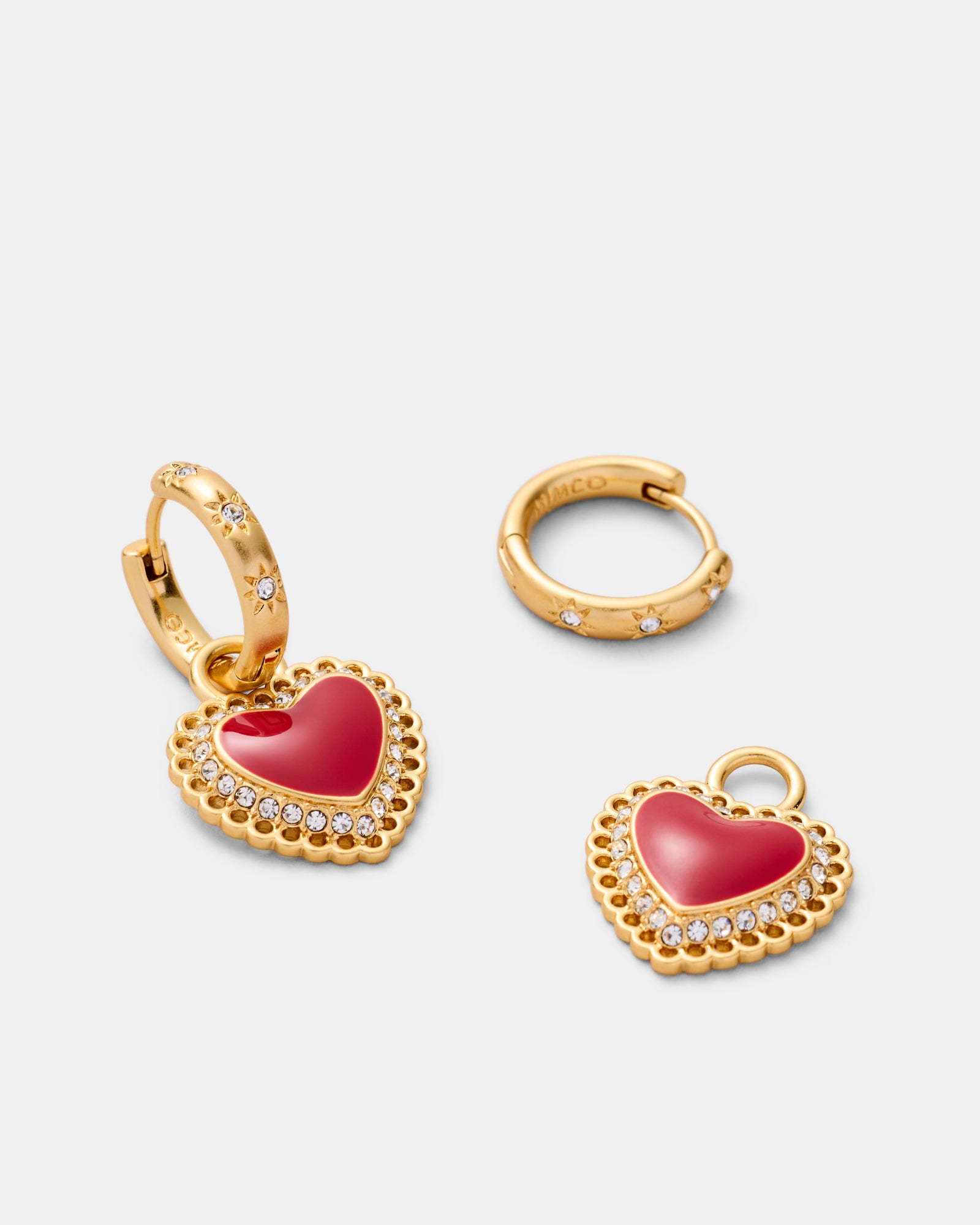 Lace Heart Hoop Earrings - Lipstick Red