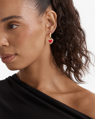 Lace Heart Hoop Earrings - Lipstick Red