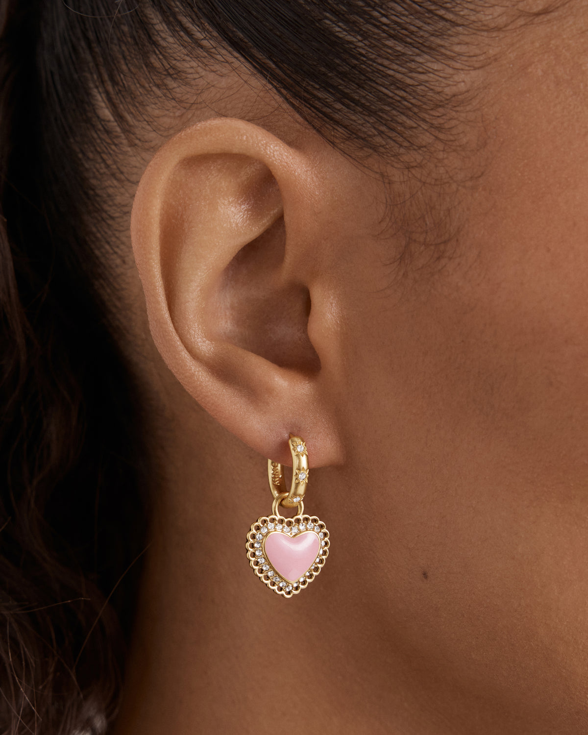 Lace Heart Hoop Earrings - Ballet