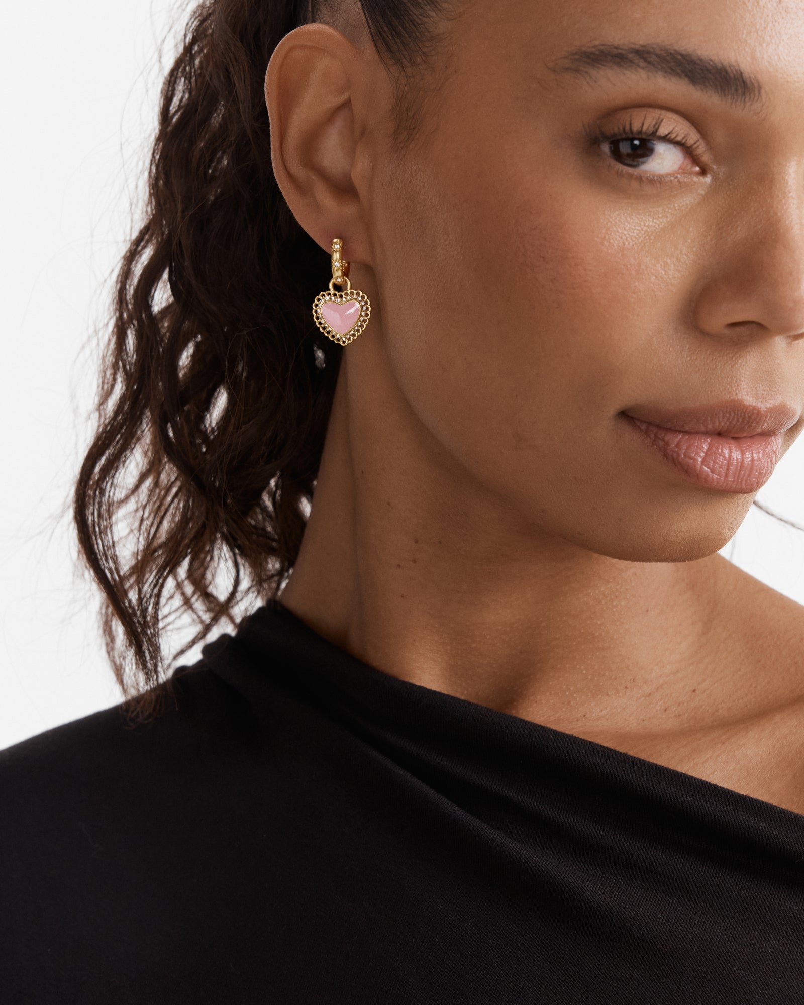 Lace Heart Hoop Earrings - Ballet
