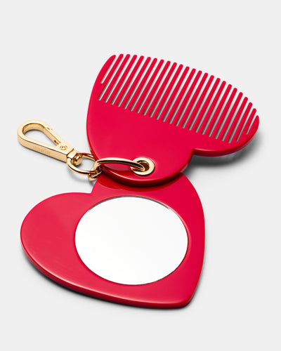 Heart Hair Comb Mirror - Lipstick Red