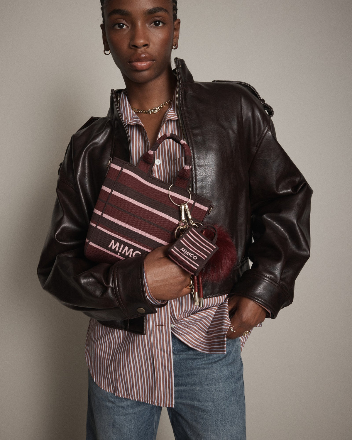 Blondie Mini Tote Bag - Chocolate Stripe
