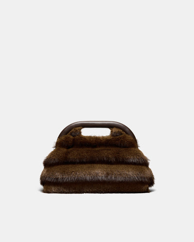 Faux Fur Frame Bag - Chocolate