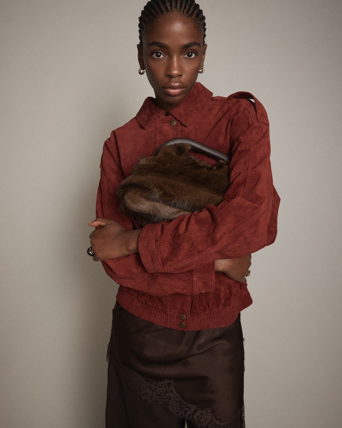 Faux Fur Frame Bag - Chocolate