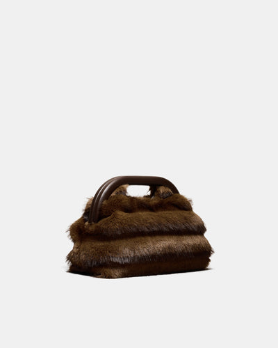 Faux Fur Frame Bag - Chocolate