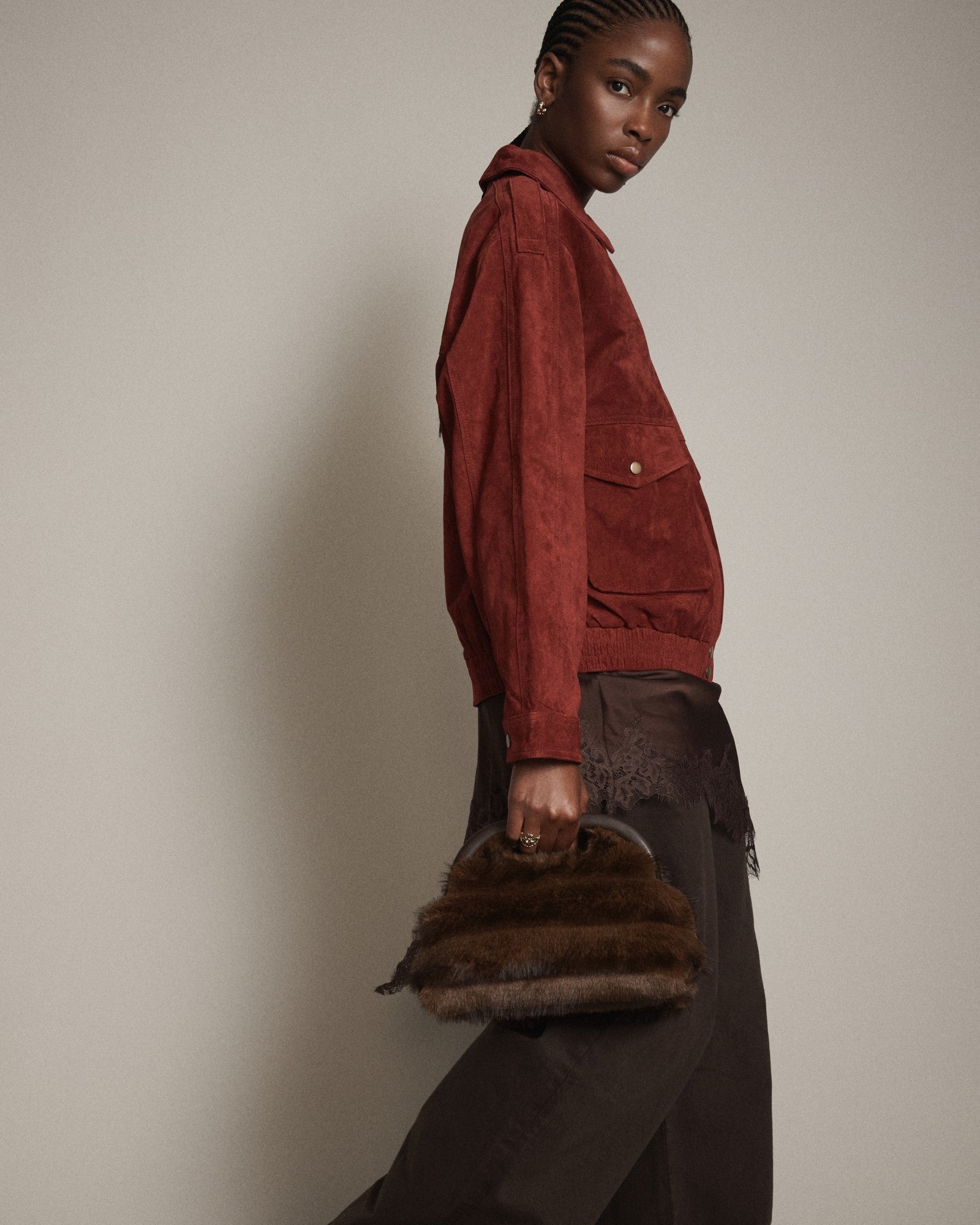 Faux Fur Frame Bag - Chocolate