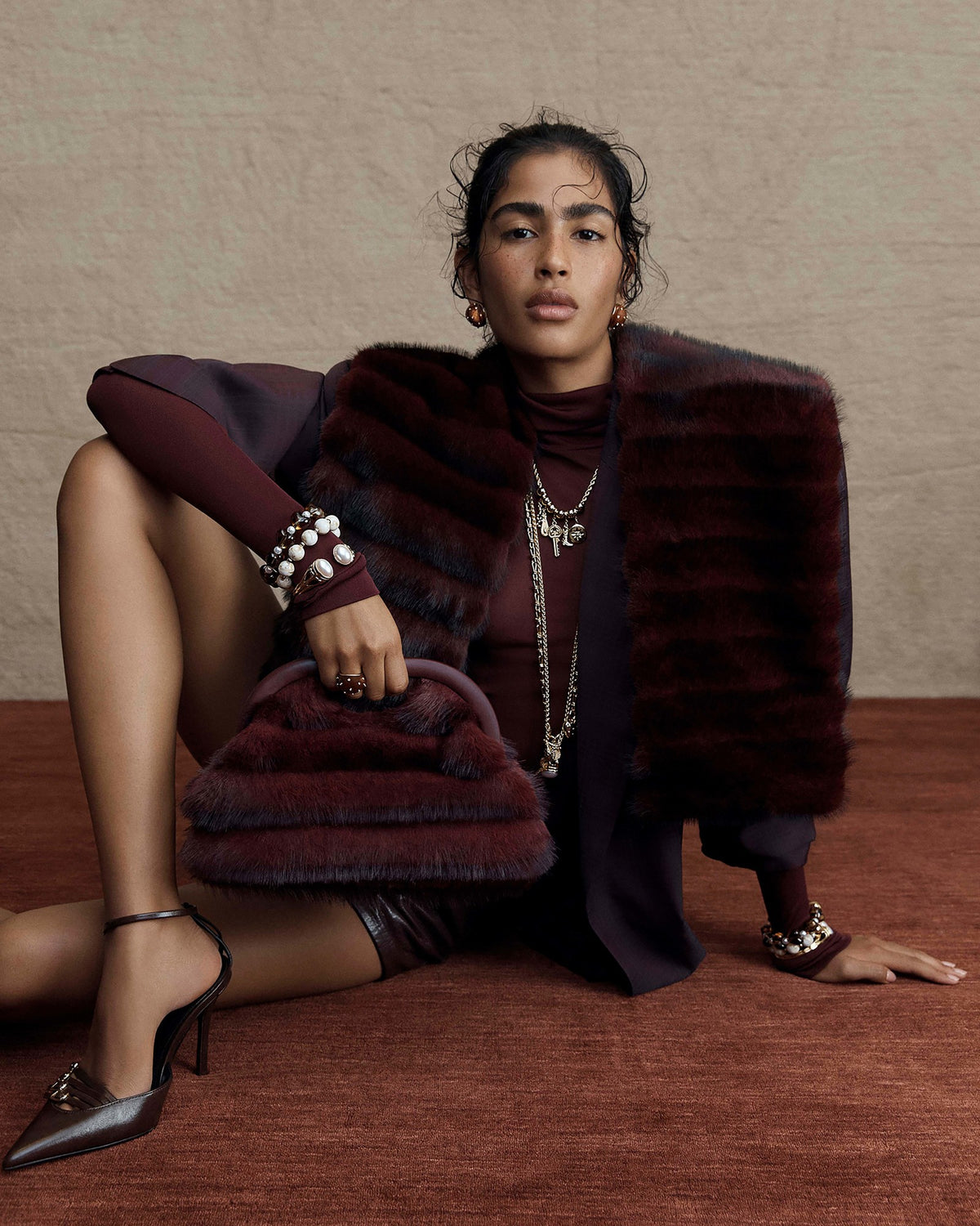 Faux Fur Frame Bag - Merlot