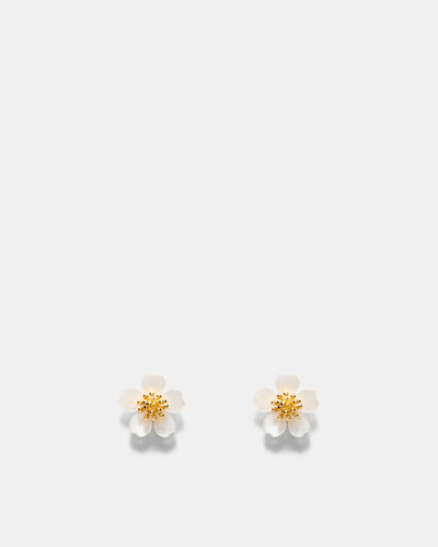 Resin Flower Stud Earrings - Pearl