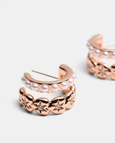 Westlyn Heart Duo Hoop Earrings - Rose Gold