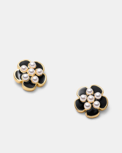 La Fleur Stud Earrings - Black