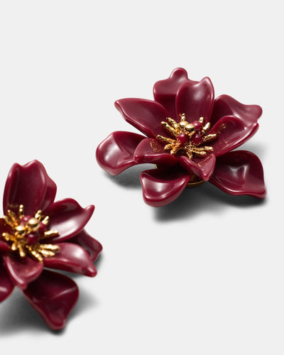 Vienne Flower Stud Earrings - Bordeaux