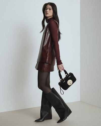 Turnlock Bowler Grab Crossbody Bag - Black