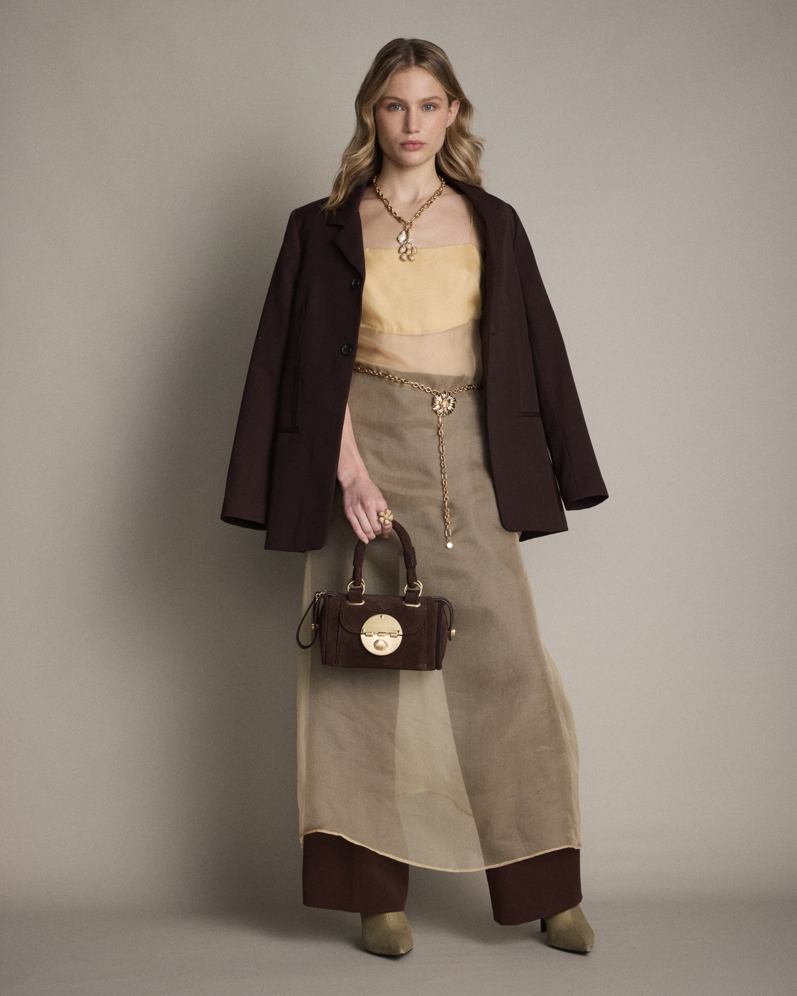 Turnlock Bowler Grab Crossbody Bag - Chocolate