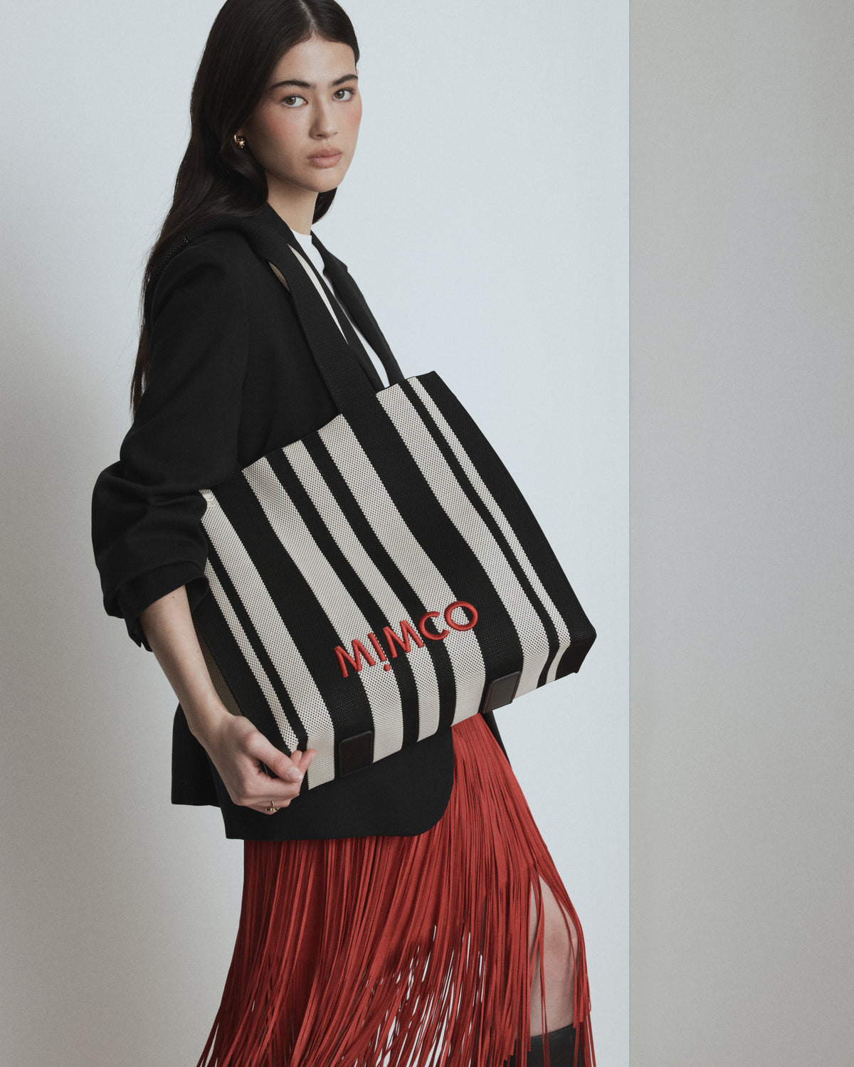 Blondie Large Boxy Tote Bag - Black Stripe
