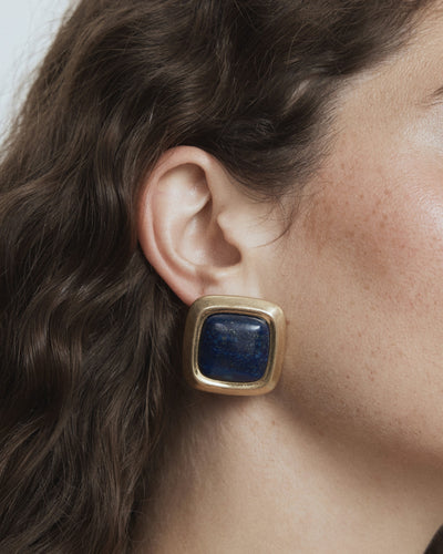 Abundance Stone Stud Earrings - Cobalt