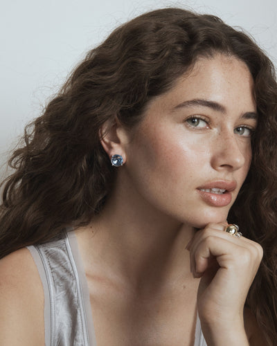 Glowy Crystal Stud Earrings - Cornflower Blue