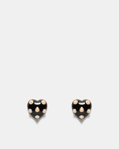 Polka Heart Stud Earrings - Black White
