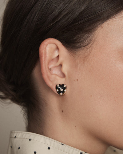 Polka Heart Stud Earrings - Black White