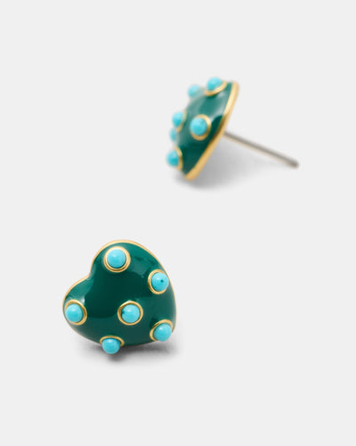 Polka Heart Stud Earrings - Green