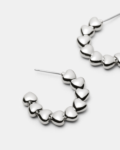 Fated Heart Hoop Earrings - Silver