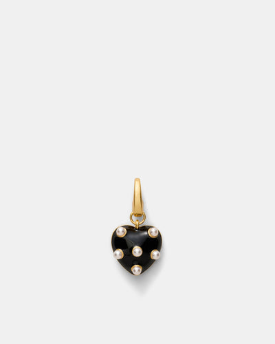 Polka Heart Charm - Black White