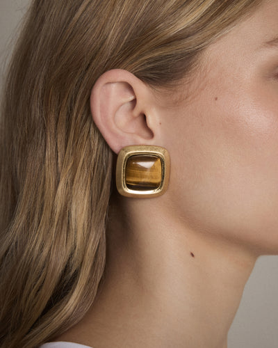 Abundance Stone Stud Earrings - Caramel