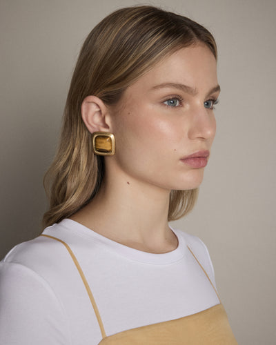 Abundance Stone Stud Earrings - Caramel